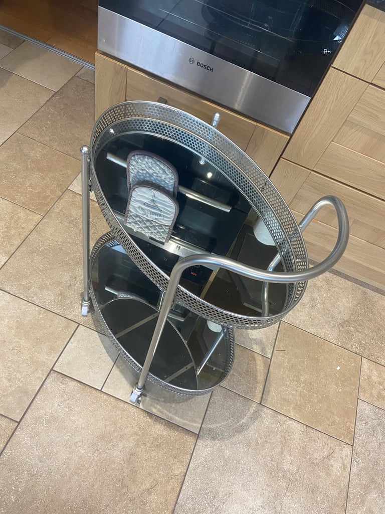 Decorative Brushed Chrome & Mirrored Drinks Trolley 