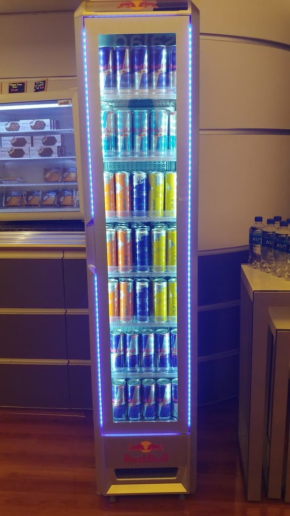 Red Bull Upright Display Fridge – Fully Working – Blue LED Lighting – £700
