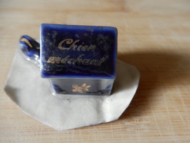 Vintage Limoges Cobalt Blue  Dog and Dog house Miniature Figure 
