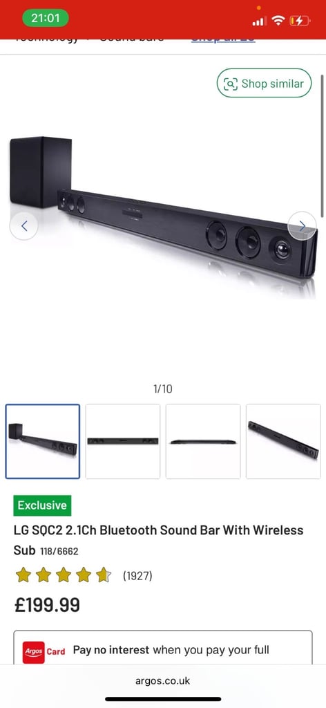 image for LG SQC2 2.1Ch Bluetooth Sound Bar With Wireless