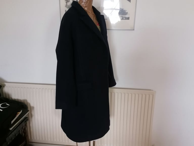 Vintage 00's AUTOGRAPH Ladies Smart Navy Wool Winter Coat. VGC. Size : UK 16