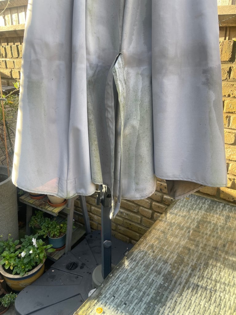 Garden Grey Umbrella Sun Shade Cantilever Large 3m  2 Bases Inc Outdoor Parasol