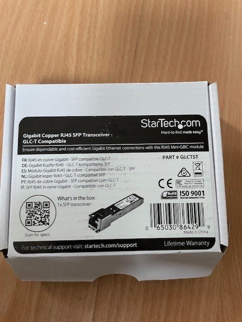 image for BRAND NEW - Startechcom Gigabit Copper RJ45 SFP transceiver GLC-T compatible
