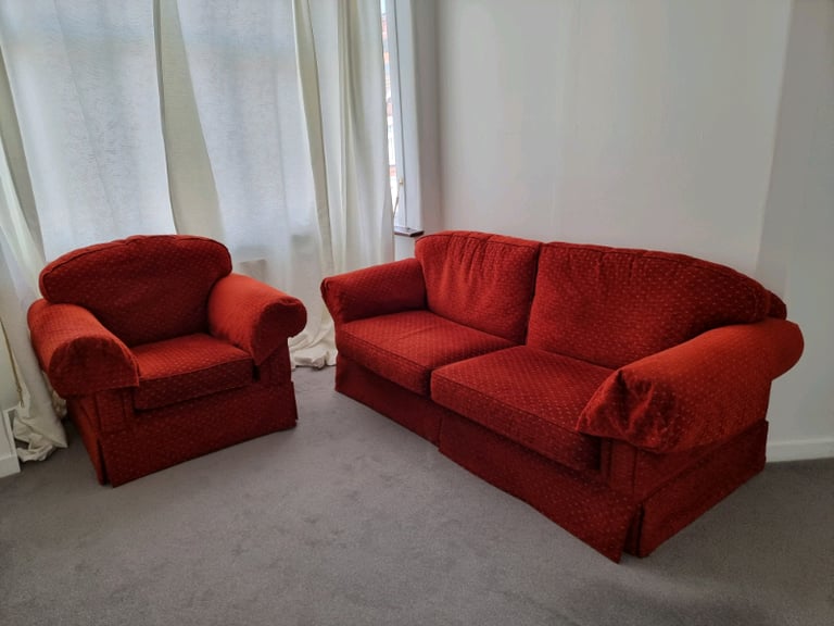 Sofa x2 single & large double with cover in Red & very good condition