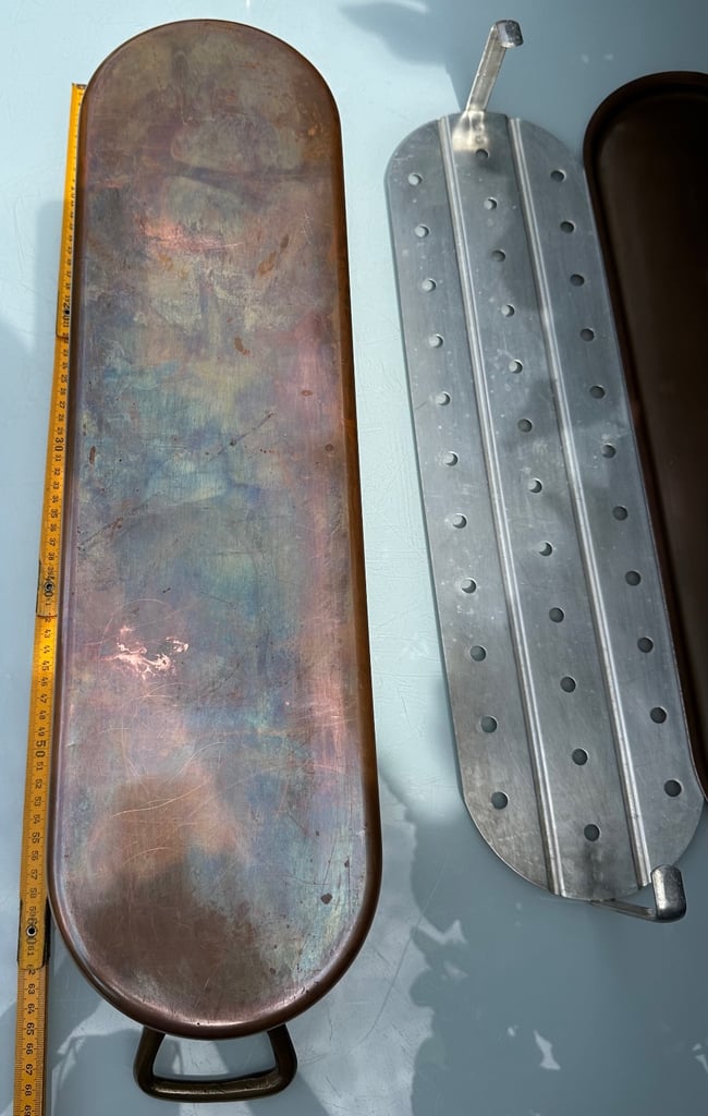 LARGE VINTAGE FRENCH COPPER FISH KETTLE, POISSONIERE, POACHER, L70cm - TOURNUS FRANCE - WILL POST!