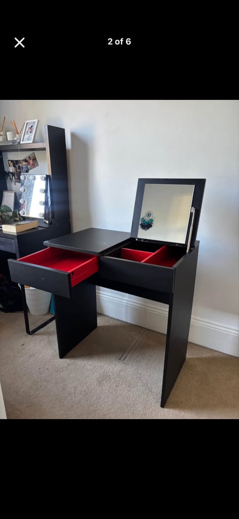 IKEA Black Makeup desk/ dresser with built in mirror