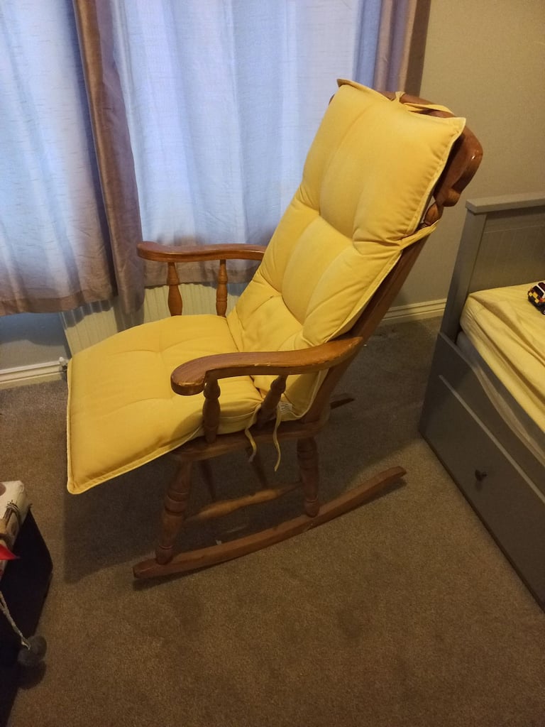 Rocking Chair with Full-Back Yellow Cushion Cover