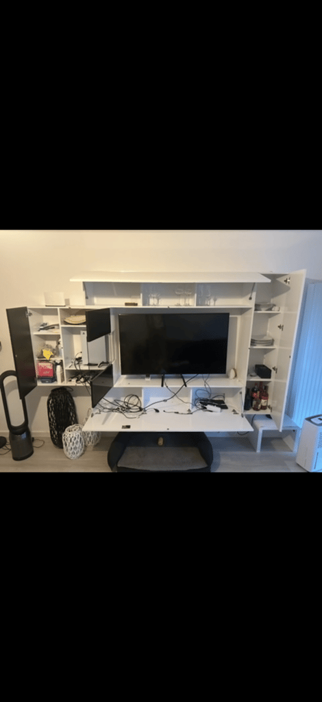image for White and Black Wall Mounted TV Unit and Storage Suitable for TVs Up to 55"