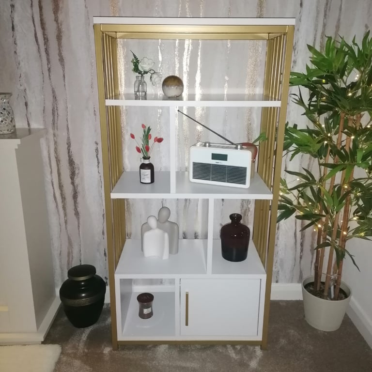 White and gold shelving