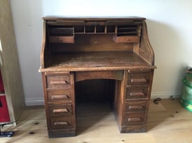 Early 20th Century Oak Roll Top Desk & Chair