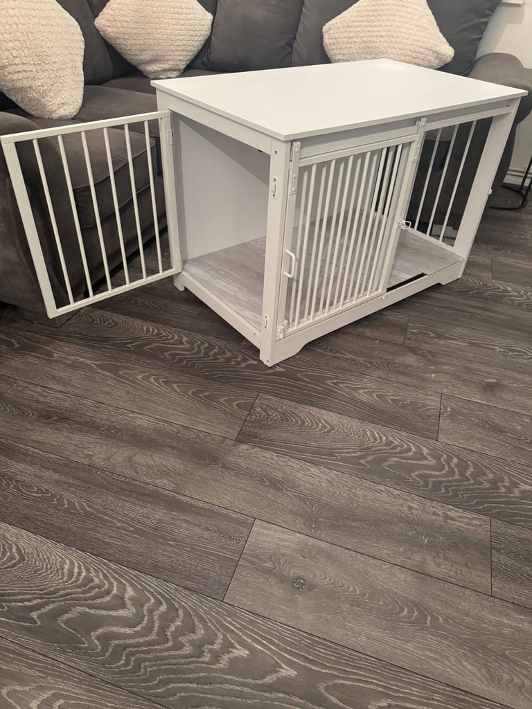 Large 100cm Dog Cage Crate White Wooden Sliding Barn Door Pen Puppy Enclosure Sideboard