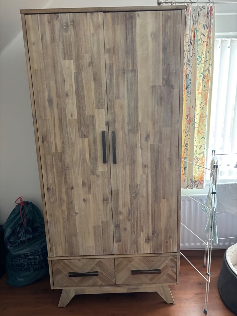 image for Solid wood wardrobe and matching bedside drawer 