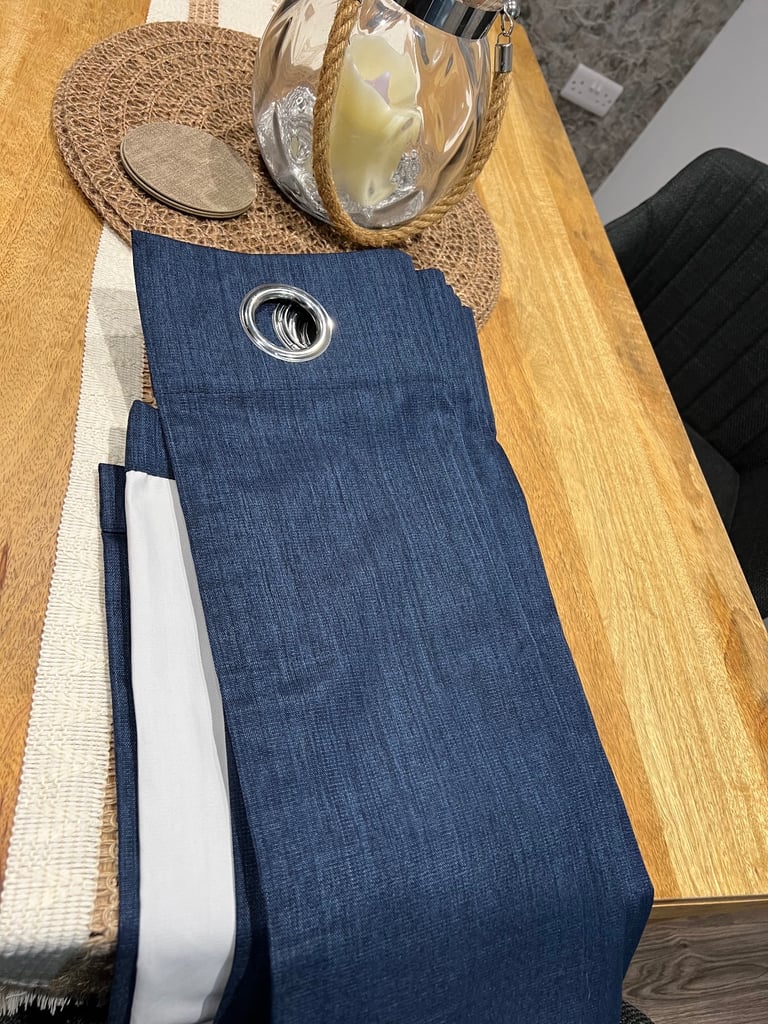 image for Long Dark Blue Eyelet Curtains 