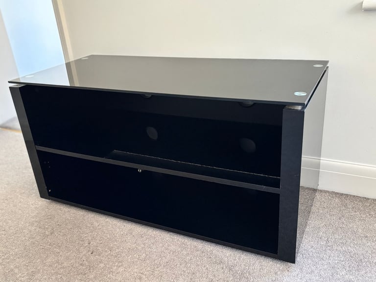 image for High-glossy black TV stand with glass top