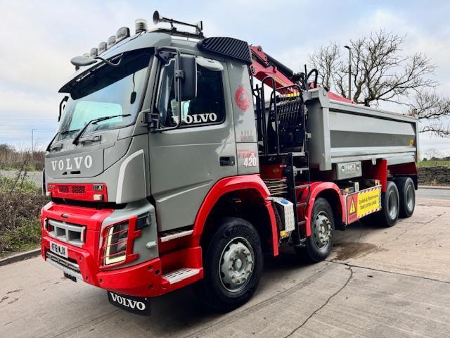 2018 18 Volvo FMX 420 E6 8x4 steel tipper Epsilon M125L crane& grab light bars 