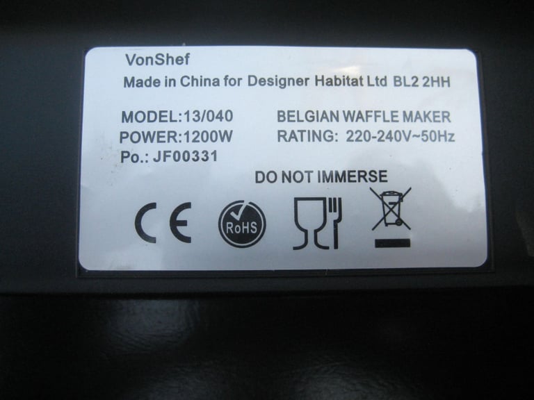 VonShef Belgian Quad Waffle Maker made for Habitat plc