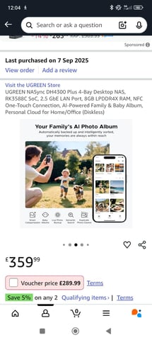 UGREEN NASync DH4300 Plus 4-Bay Desktop NAS, RK3588C SoC, 2,5 GbE-LAN-Port, 8GB LPDDR4X RAM, NFC