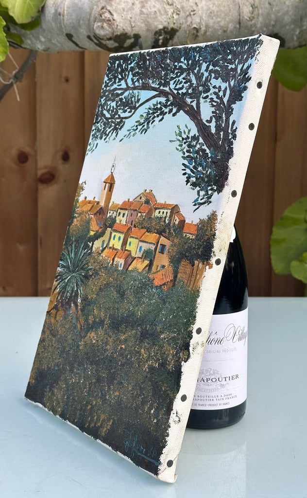 VINTAGE FRENCH OIL PAINTING, OIL ON CANVAS VILLAGE IN PROVENCE, SIGNED - 35x22cm - WILL POST!