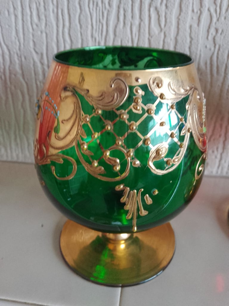 Czech bohemian large balloon brandy glasses