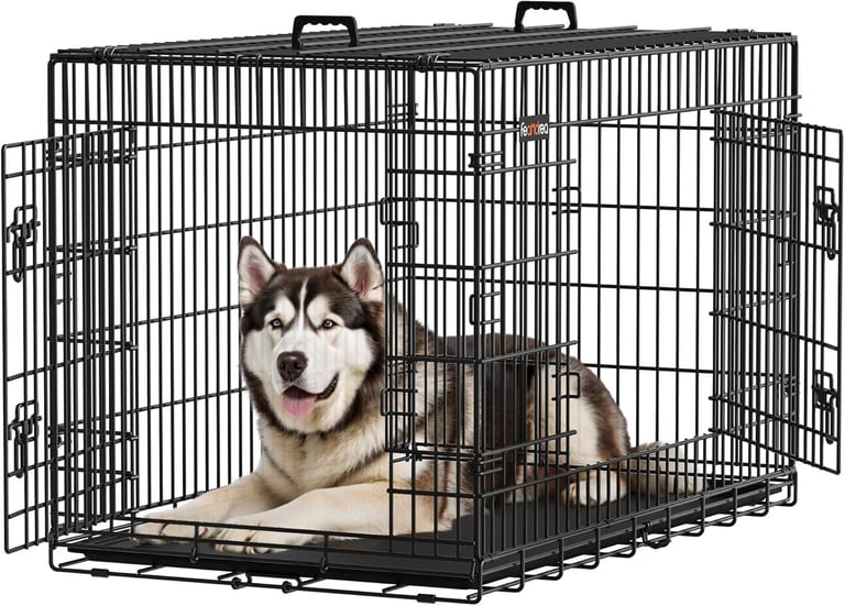 Feandrea Dog Crate, Foldable Dog Cage with 2 Doors, Removable Tray, 