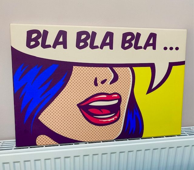 LARGE POP ART WALL CANVAS, ROY LICHTENSTEIN STYLE, BLA BLA, COLOURFUL
