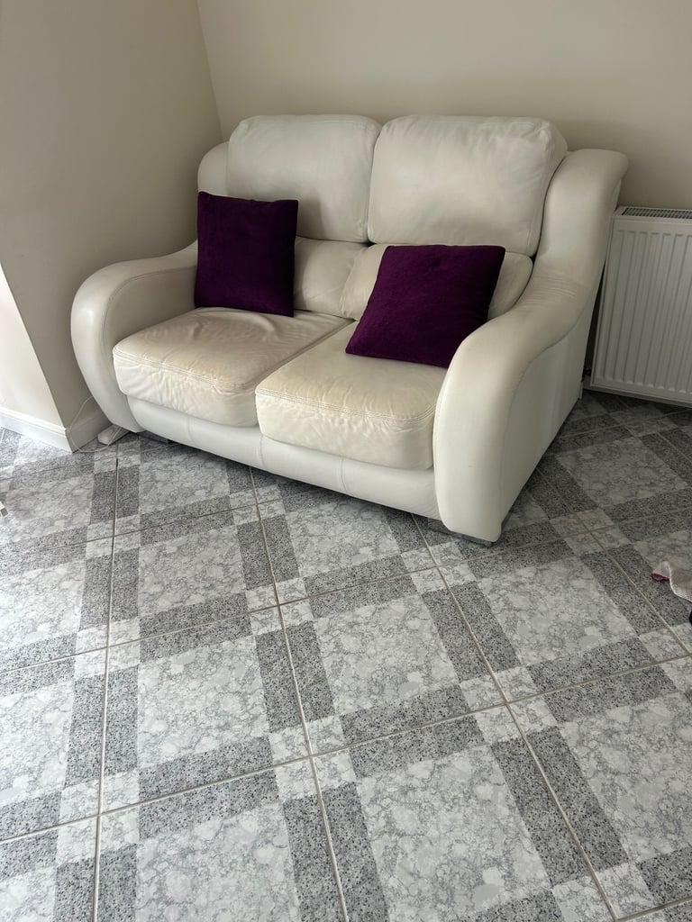 3 and 2 seater cream leather sofas