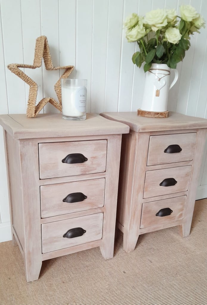 Rustic washed oak 3 drawer bedside chest,  industrial style bedroom futniture
