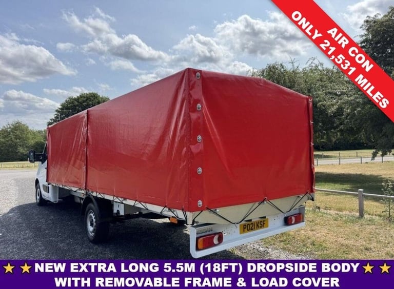 2021 Nissan NV400 2.3 3.5t L3 LWB 5.5m (18ft) Dropside With Cover, Air Con, Eu 6 150BHP Curtain S...