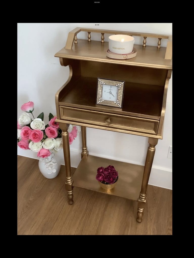 Coffee table/ desk/chest of 6 drawers Gold colour/chest of 3 drawers with key/ 2 chairs