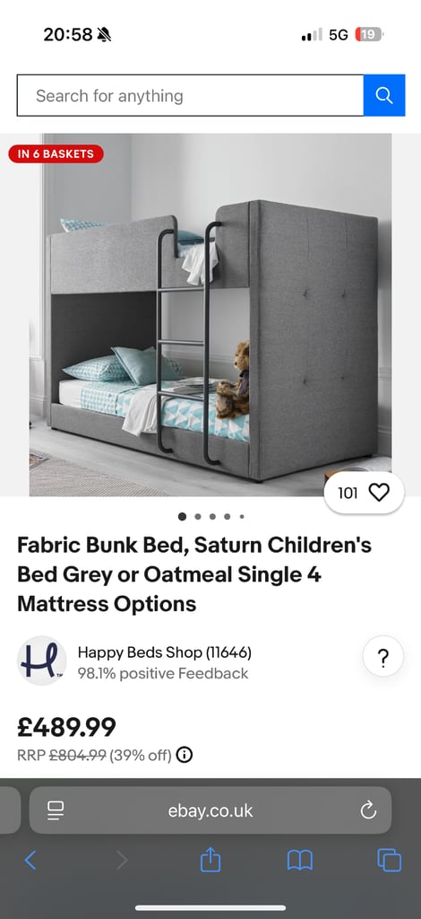 image for Grey fabric bunk bed 