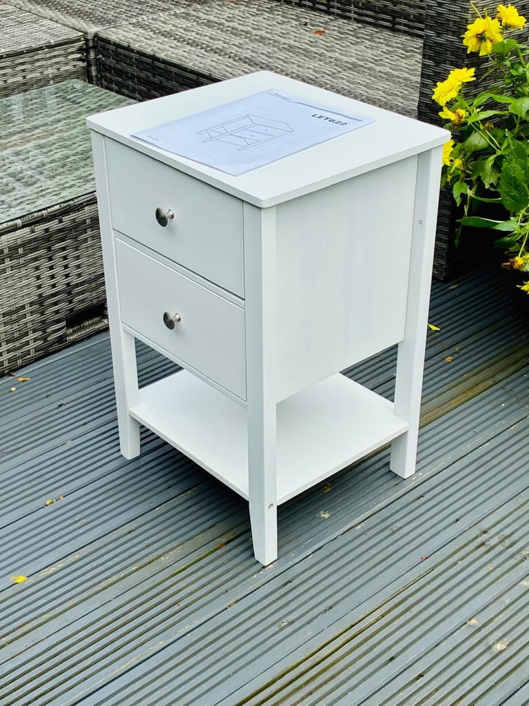 image for VASAGLE BAMBOO BEDSIDE TABLE WITH 2 STORAGE DRAWERS AND OPEN SHELF CLOUD WHITE LET £25