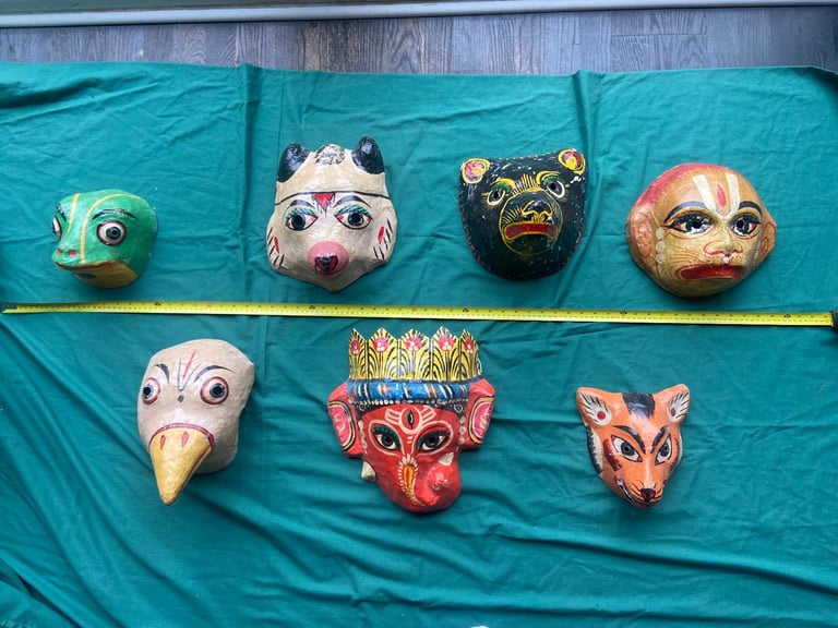 Vintage papier-mâché Indian masks ethnographic