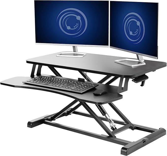 image for White - Desk Converter, Height Adjustable Riser, and Laptop Workstation with Keyboard Tray