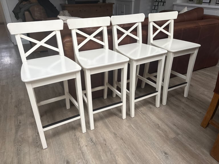 4 x IKEA Ingolf White Wooden Stools