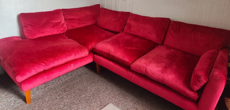 Sumptuous Red Raspberry Velvetty Laura Ashley Sofa - Good Condition only £100