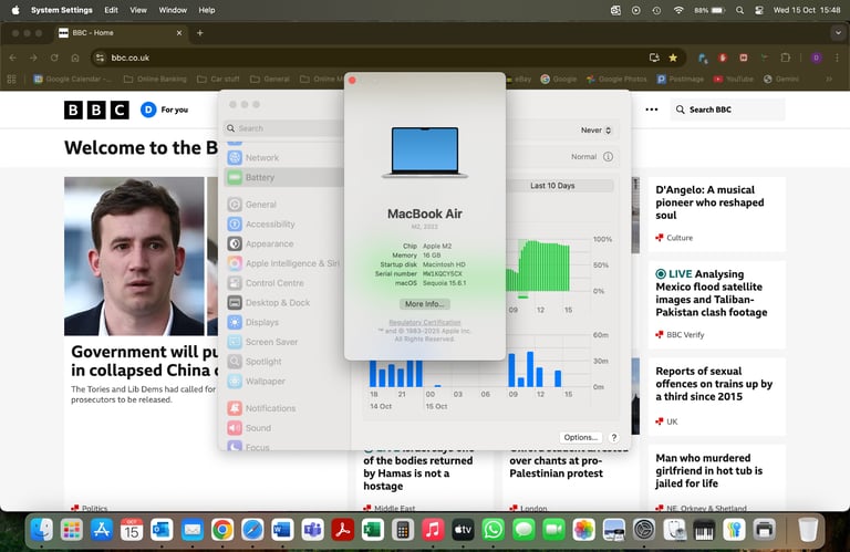 2022 Apple M2 MacBook Air - 16GB RAM, 256GB SSD - warranty until Jan 2026, only 38 battery cycles