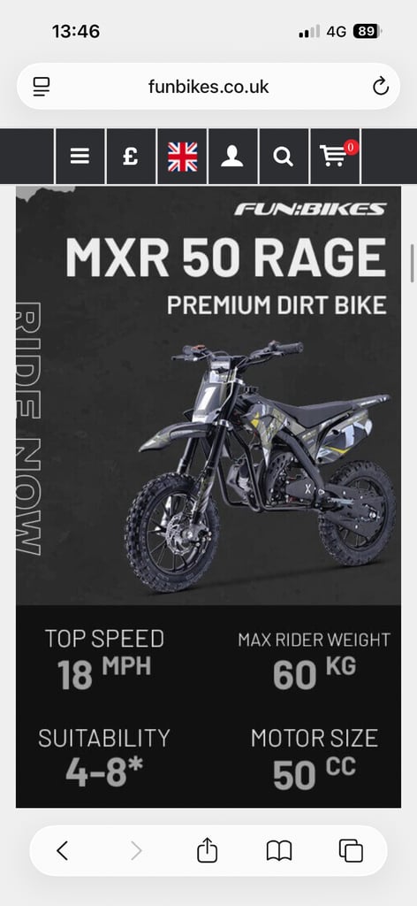 Fun bikes MXR50 kids dirt bike