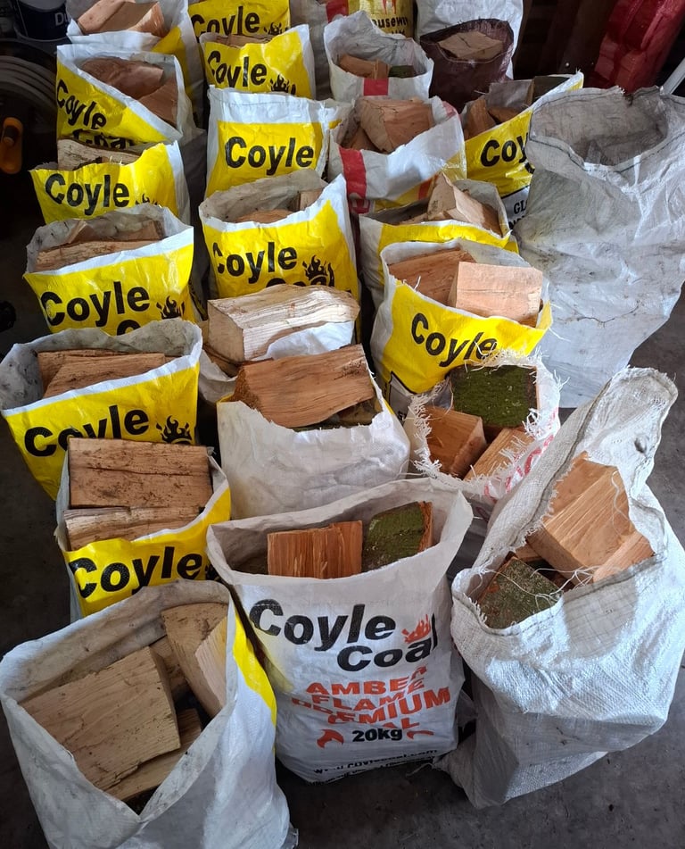 🔥 Hardwood Kiln Dried Firewood (100% Ash) - Kindling - Softwood Netting Bags - Smokeless Coal 🔥 