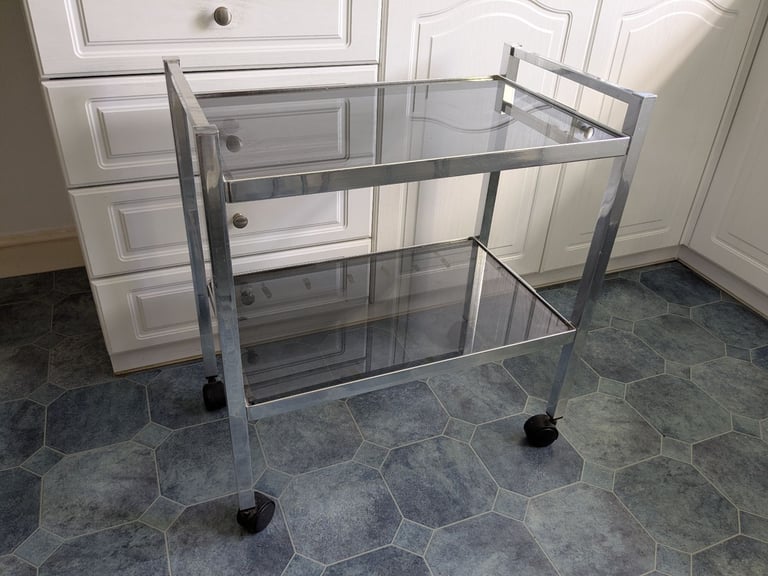 Cocktail or 'Hostess' trolley, chrome & glass