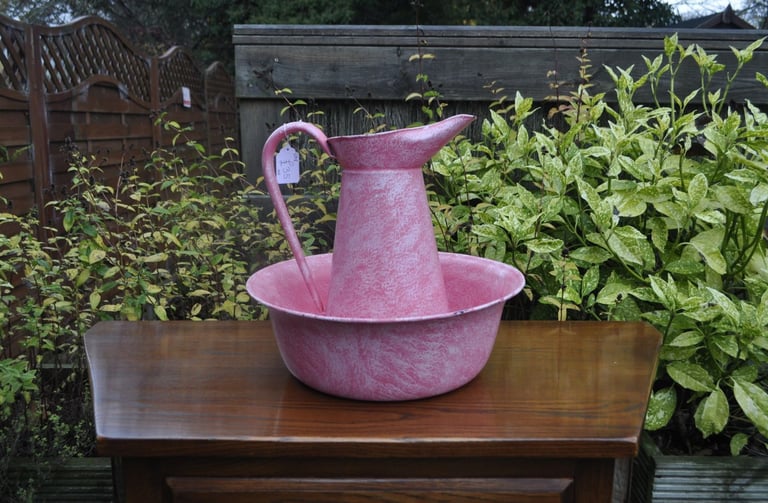 image for ​Vintage enamel painted wash bowl & jug