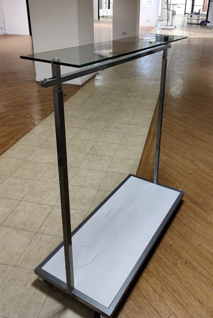 Clothing Rails, Retail Shop, Garment Display, Adjustable Chrome with Glass Shelf