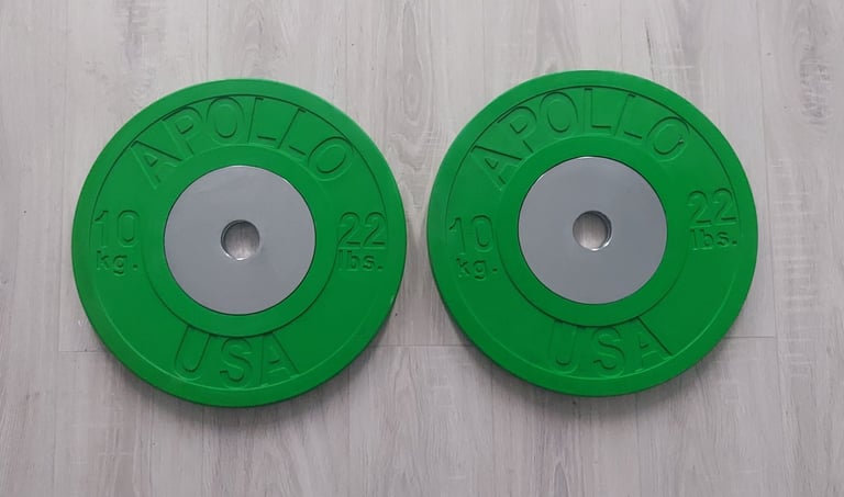 image for 2x 10kg apollo competition calibrated olympic bumper weight plates *IMMACULATE* 
