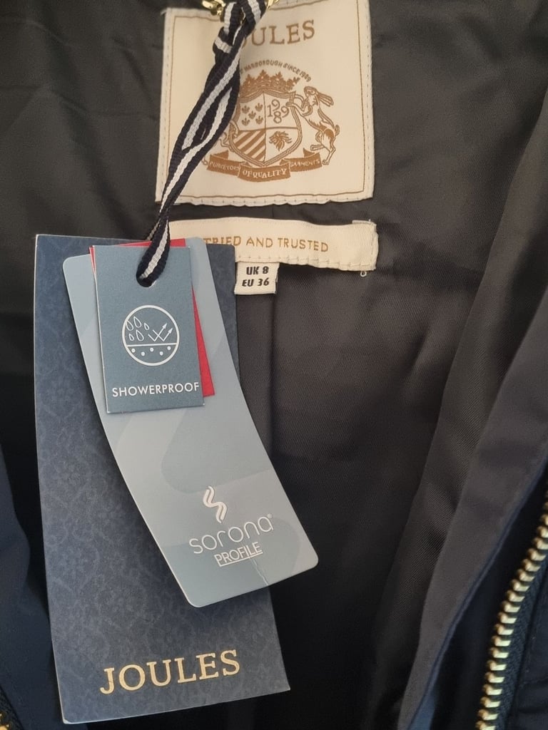 Womens joules coat hooded faux fur longline size UK 8 Small RRP £199