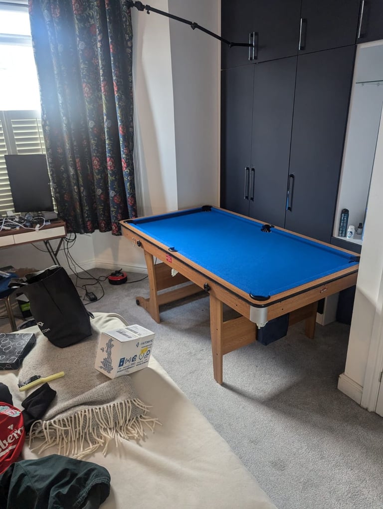 BCE 6ft Folding 2 in 1 Pool Table with Dartboard - Blue Cloth