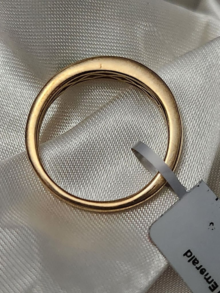 SIZE Q RING 9ct Gold Grade AA Boyaca Columbian Emerald Half Eternity Band 