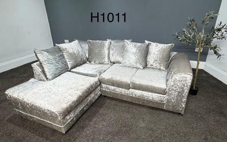 Wayfair Crushed Velvet Corner Sofa with Scatter Back Cushions 