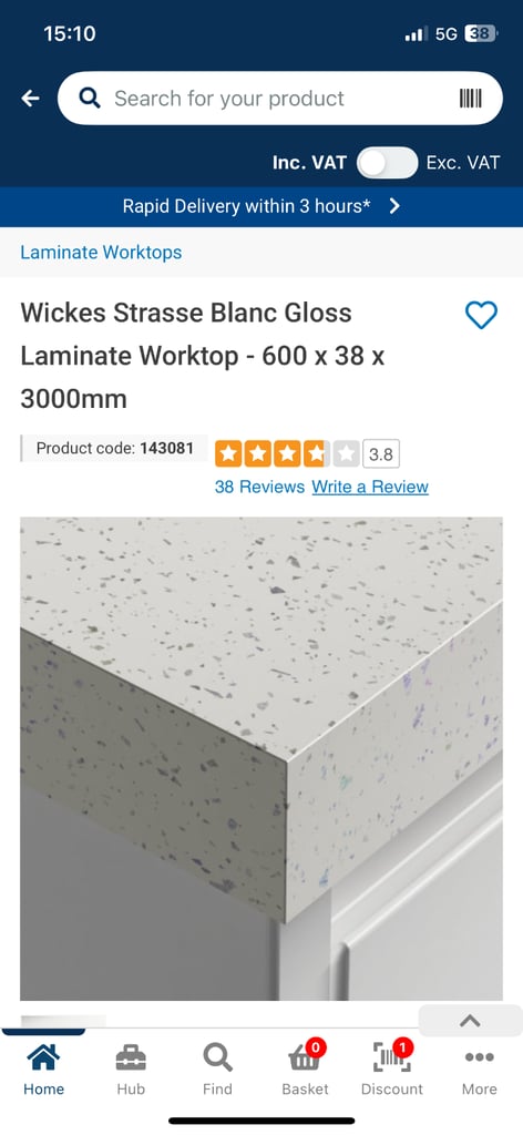 3m Kitchen Worktop, Brand New Wickes 