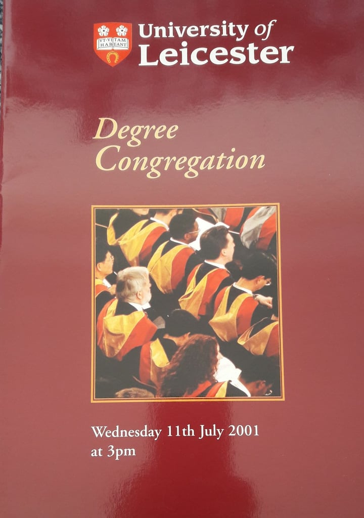 image for University of Leicester Degree Congregation Programme 2001 – post or collect