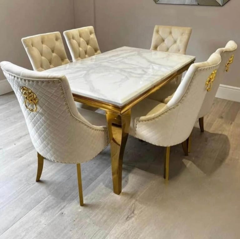 Premium gold dining table and 6 chairs 