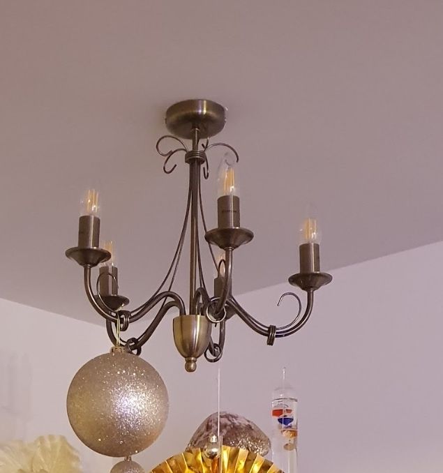 Pair of Antique Brass Chandeliers with LED bulbs